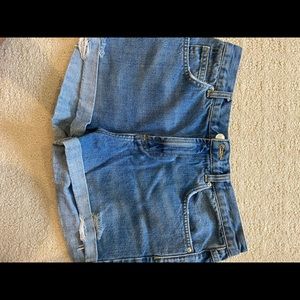 high rise blue jean shorts